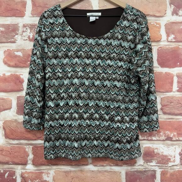 Coldwater Creek Top Shirt Women's XL Multicolor Pointelle Knit Abstract Popover - Picture 6 of 8